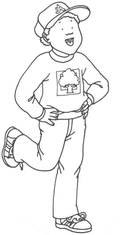 Zeichnung von einem jungen auf einem Bein